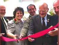 Cutting the ribbon the Pride Manufacturing Student Center are: Judge Kevin Stitham, Vandy Ellis Hewett, Robert Pride, John Cotton, and Dr. Frederick Hutchinson